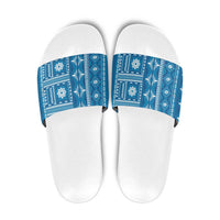 Fiji Masi All Blue Slide Sandals Tapa Pattern - Polynesian Pride