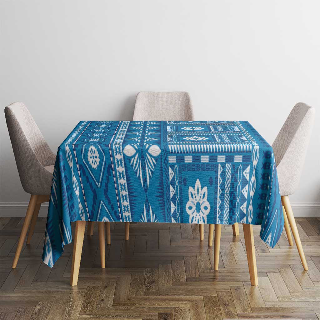 Fiji Masi All Blue Tablecloth Tapa Pattern - Polynesian Pride