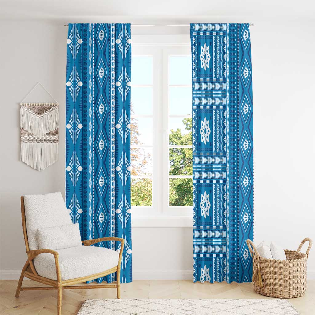Fiji Masi All Blue Window Curtain Tapa Pattern - Polynesian Pride