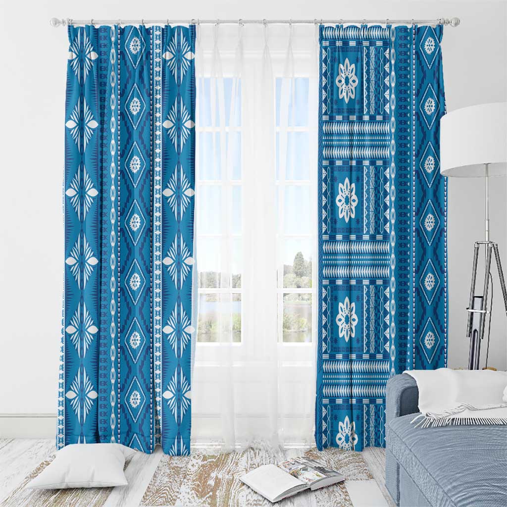 Fiji Masi All Blue Window Curtain Tapa Pattern - Polynesian Pride