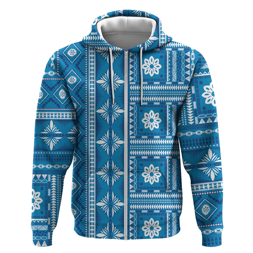 Fiji Masi All Blue Zip Hoodie Tapa Pattern - Polynesian Pride