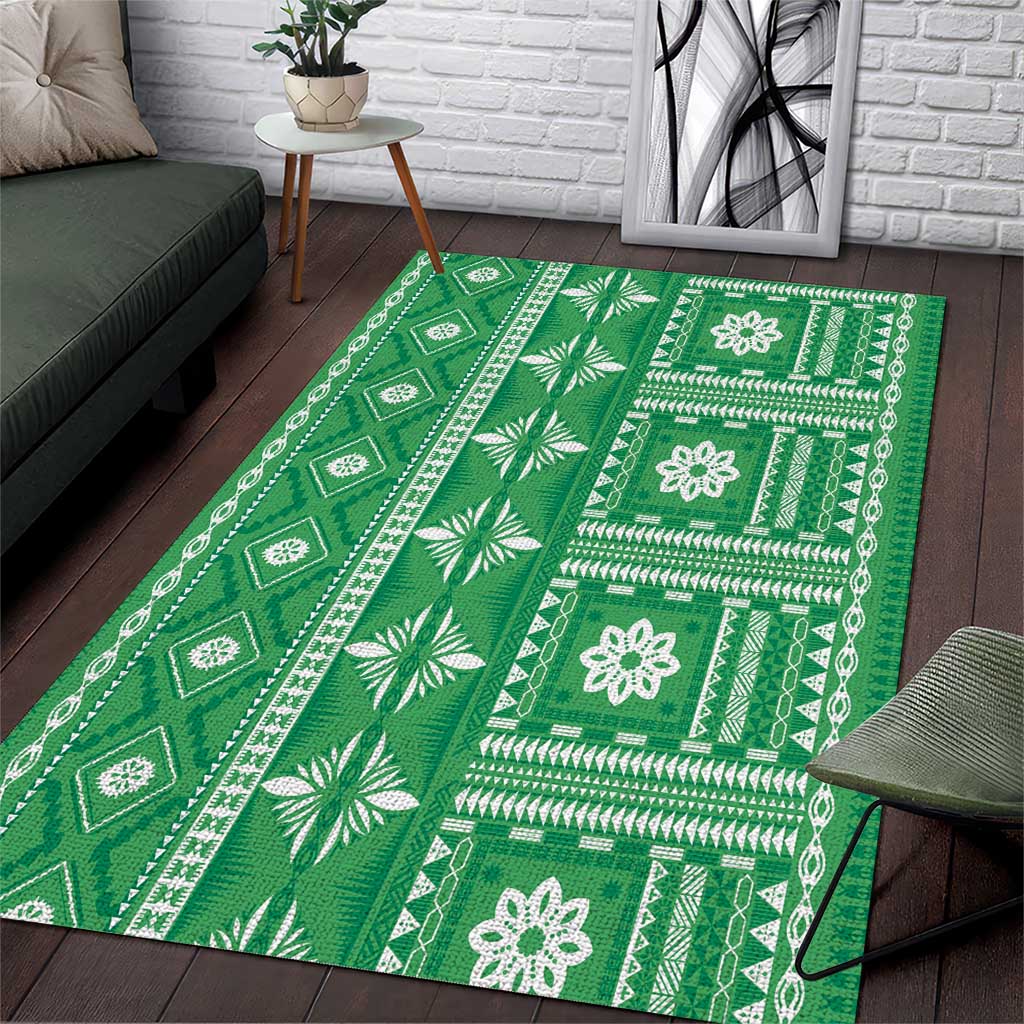Fiji Masi All Green Area Rug Tapa Pattern - Polynesian Pride
