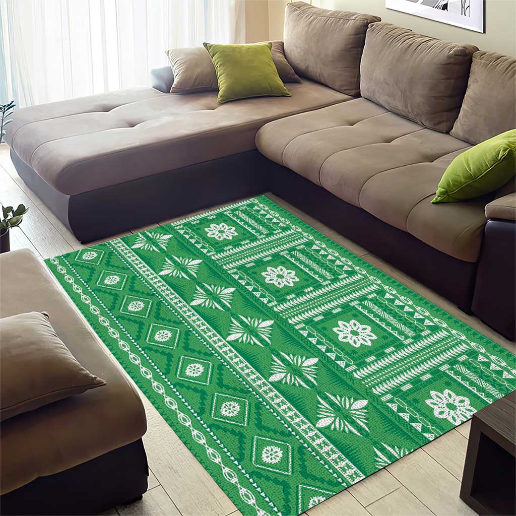 Fiji Masi All Green Area Rug Tapa Pattern - Polynesian Pride
