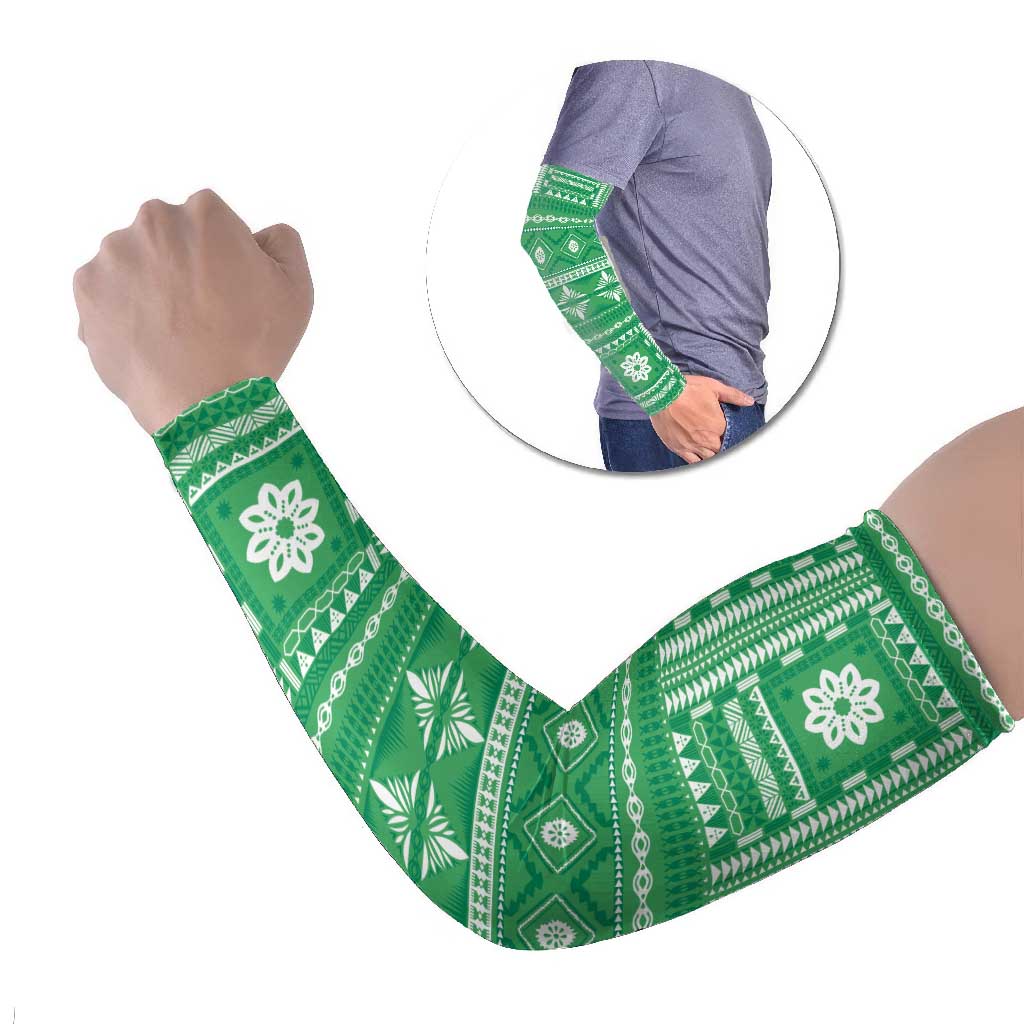 Fiji Masi All Green Arm Sleeves Tapa Pattern - Polynesian Pride