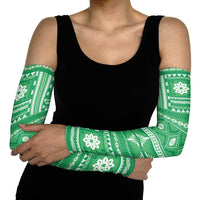 Fiji Masi All Green Arm Sleeves Tapa Pattern - Polynesian Pride