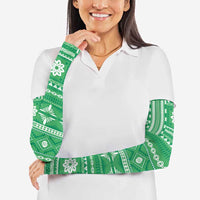 Fiji Masi All Green Arm Sleeves Tapa Pattern - Polynesian Pride