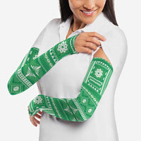 Fiji Masi All Green Arm Sleeves Tapa Pattern - Polynesian Pride