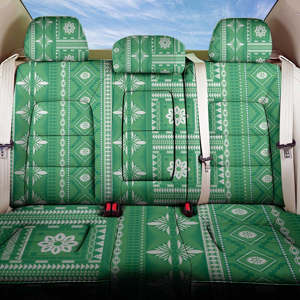 Fiji Masi All Green Back Car Seat Cover Tapa Pattern - Polynesian Pride