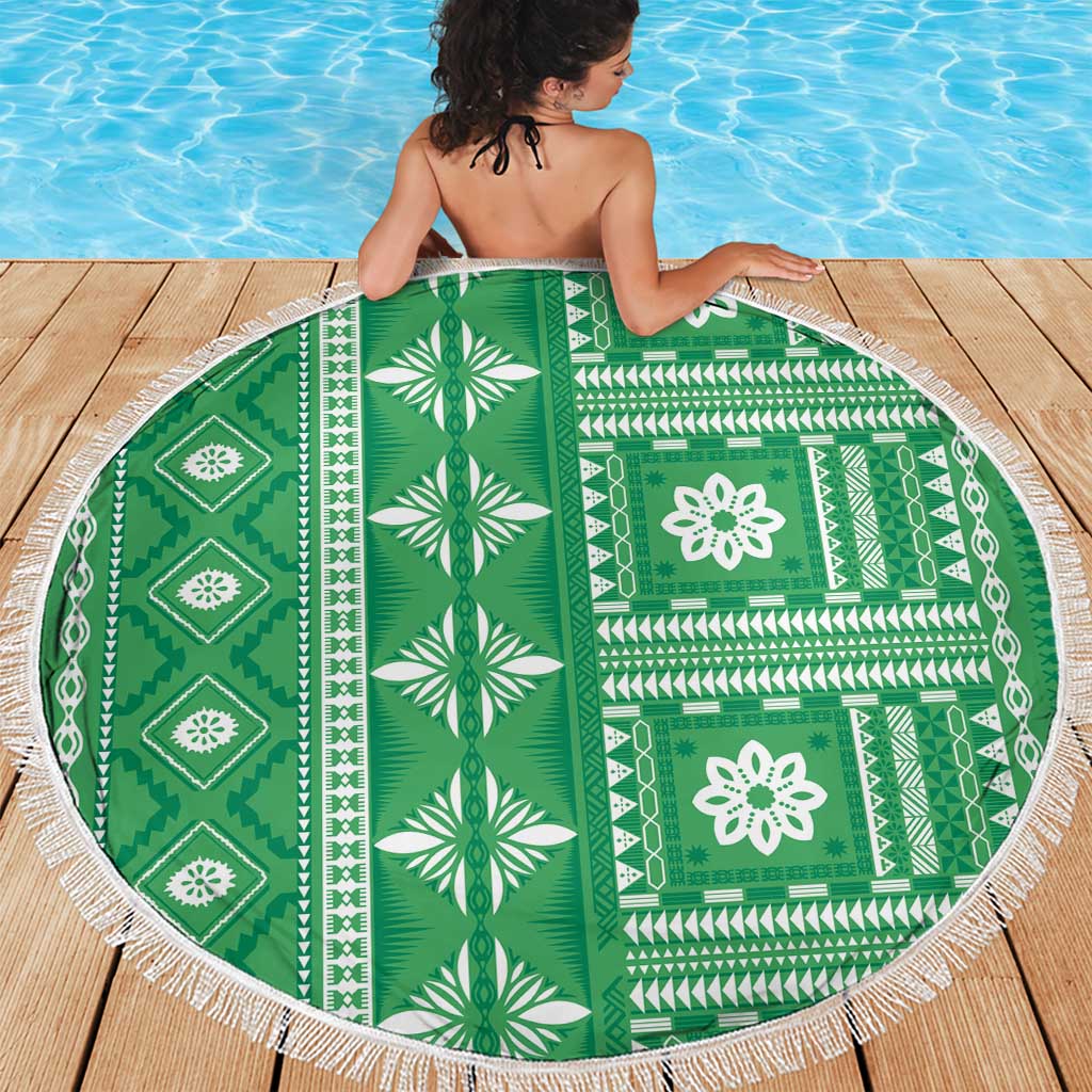 Fiji Masi All Green Beach Blanket Tapa Pattern - Polynesian Pride