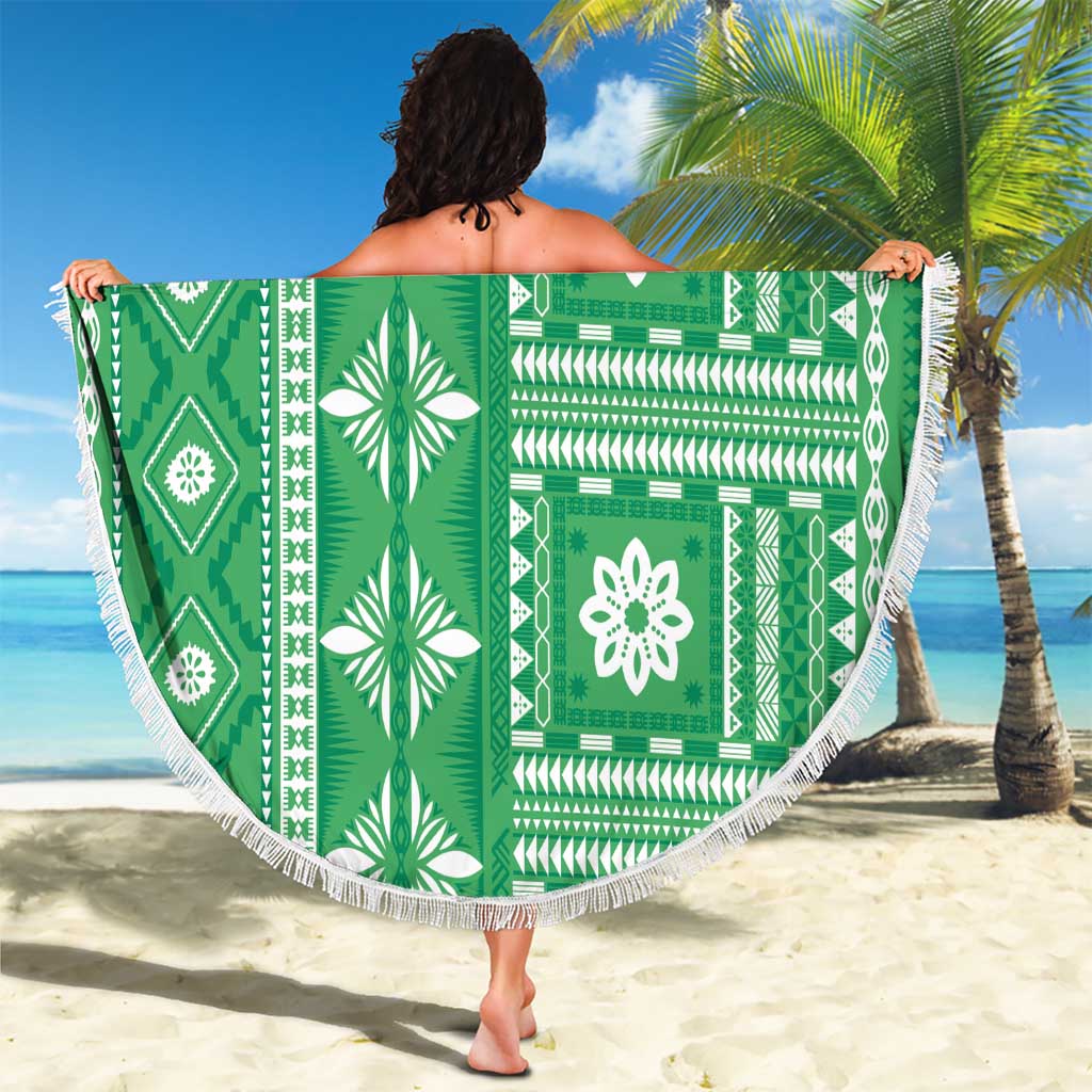 Fiji Masi All Green Beach Blanket Tapa Pattern - Polynesian Pride