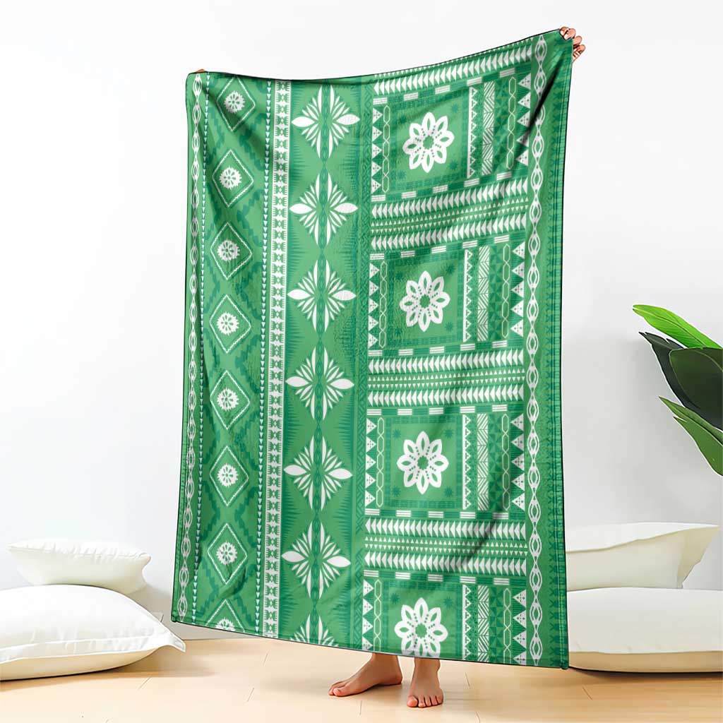 Fiji Masi All Green Blanket Tapa Pattern - Polynesian Pride
