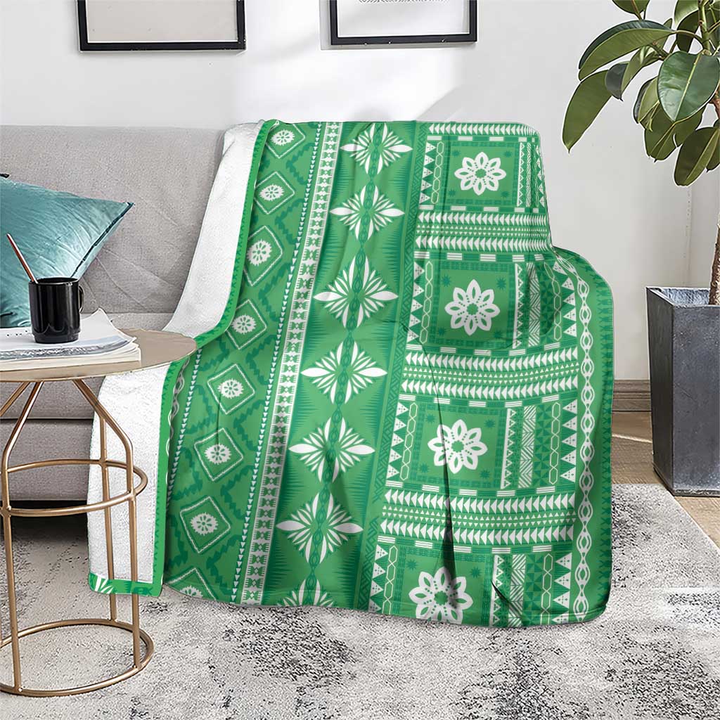 Fiji Masi All Green Blanket Tapa Pattern - Polynesian Pride