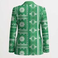 Fiji Masi All Green Blazer Tapa Pattern - Polynesian Pride