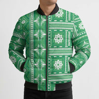 Fiji Masi All Green Bomber Puffer Jacket Tapa Pattern - Polynesian Pride