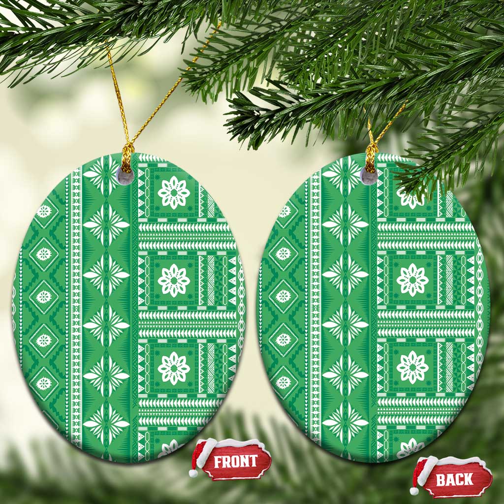 Fiji Masi All Green Ceramic Ornament Tapa Pattern - Polynesian Pride