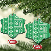 Fiji Masi All Green Ceramic Ornament Tapa Pattern - Polynesian Pride