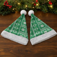 Fiji Masi All Green Christmas Santa Hat Tapa Pattern - Polynesian Pride