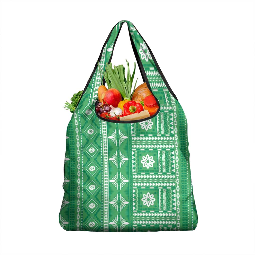 Fiji Masi All Green Grocery Bag Tapa Pattern - Polynesian Pride