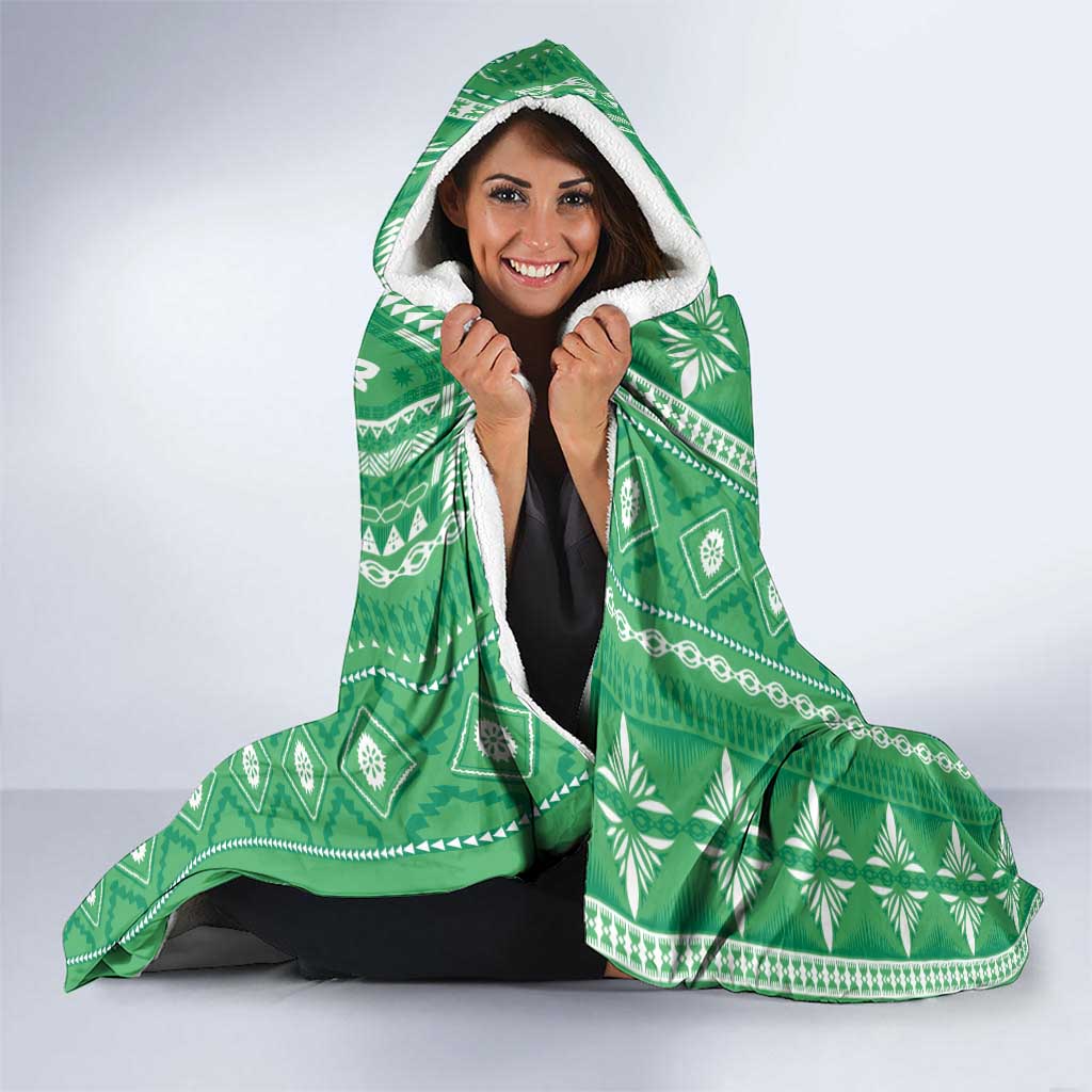 Fiji Masi All Green Hooded Blanket Tapa Pattern - Polynesian Pride