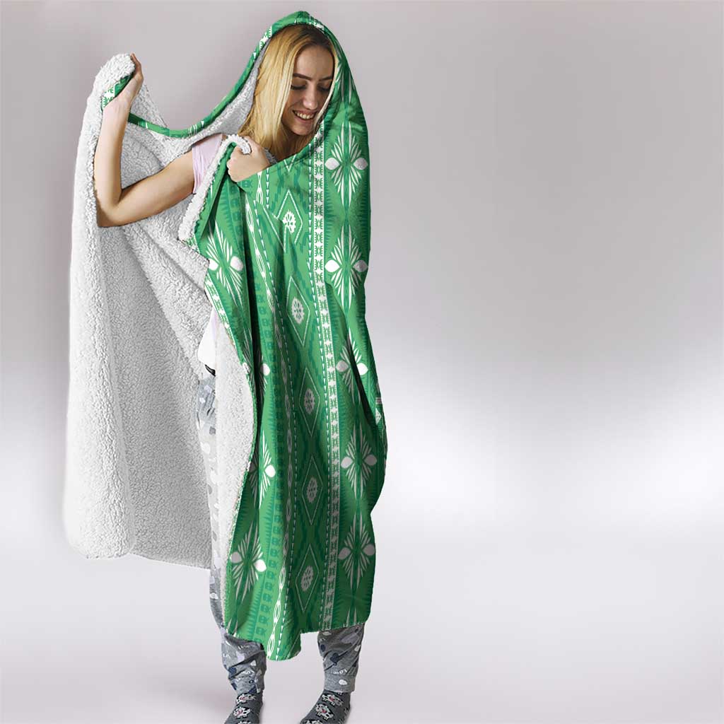 Fiji Masi All Green Hooded Blanket Tapa Pattern - Polynesian Pride