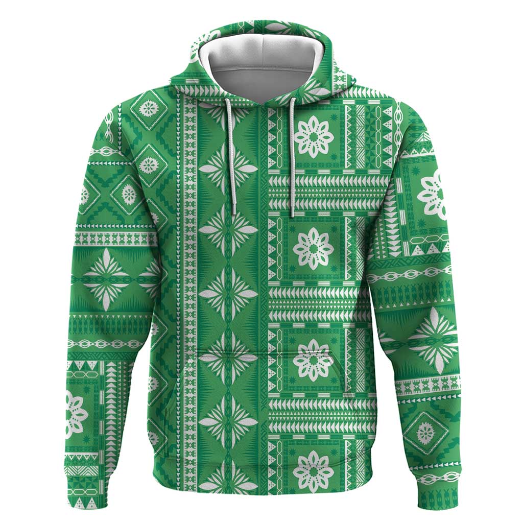 Fiji Masi All Green Hoodie Tapa Pattern - Polynesian Pride