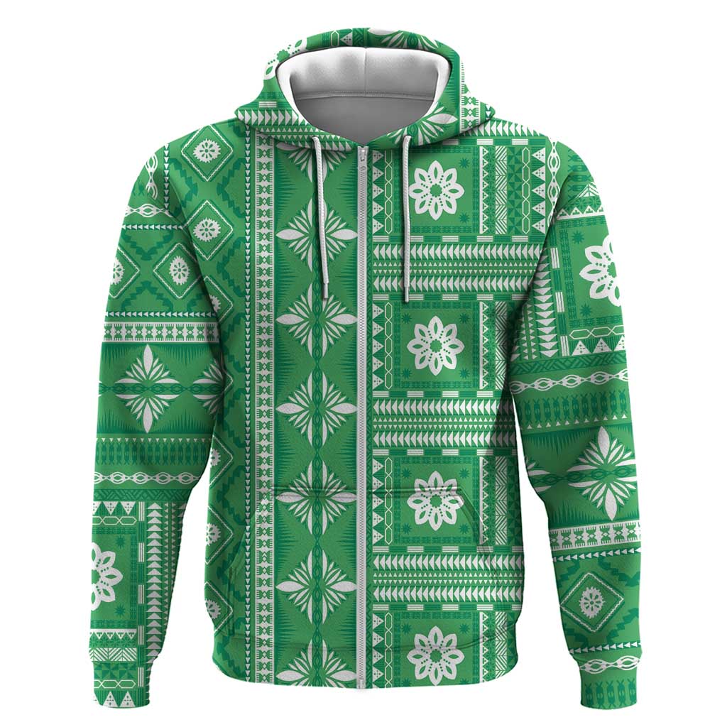 Fiji Masi All Green Hoodie Tapa Pattern - Polynesian Pride