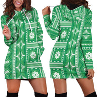 Fiji Masi All Green Hoodie Dress Tapa Pattern - Polynesian Pride