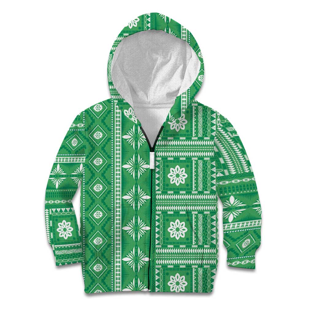 Fiji Masi All Green Kid Hoodie Tapa Pattern - Polynesian Pride