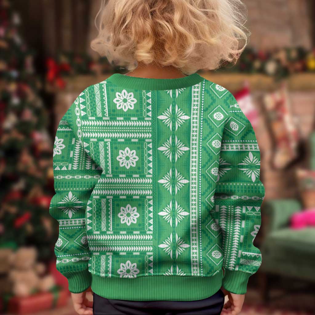 Fiji Masi All Green Kid Ugly Christmas Sweater Tapa Pattern - Polynesian Pride