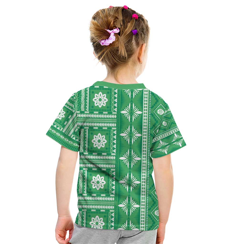 Fiji Masi All Green Kid T Shirt Tapa Pattern - Polynesian Pride