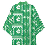 Fiji Masi All Green Kimono Tapa Pattern - Polynesian Pride