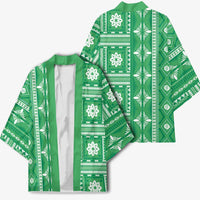 Fiji Masi All Green Kimono Tapa Pattern - Polynesian Pride