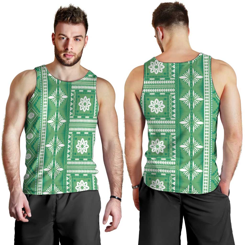 Fiji Masi All Green Men Tank Top Tapa Pattern - Polynesian Pride