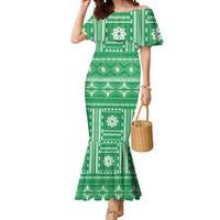 Fiji Masi All Green Mermaid Dress Tapa Pattern - Polynesian Pride
