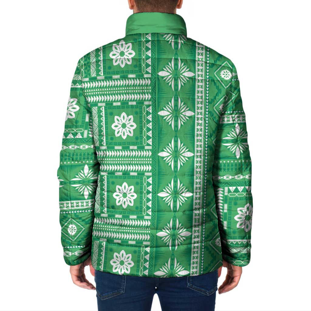 Fiji Masi All Green Padded Jacket Tapa Pattern - Polynesian Pride