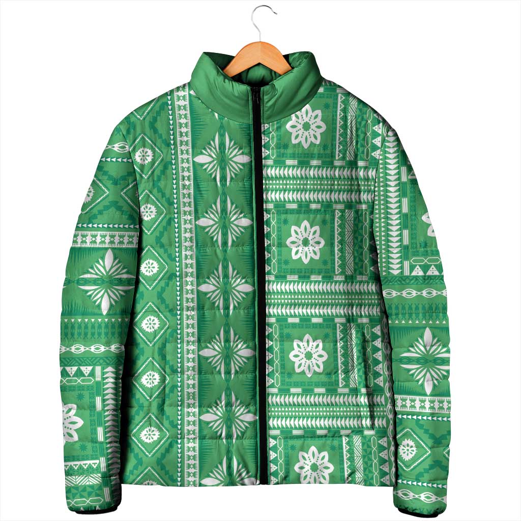 Fiji Masi All Green Padded Jacket Tapa Pattern - Polynesian Pride