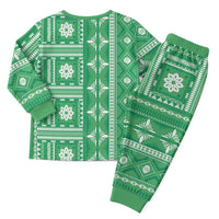Fiji Masi All Green Christmas Pajama Set Tapa Pattern - Polynesian Pride