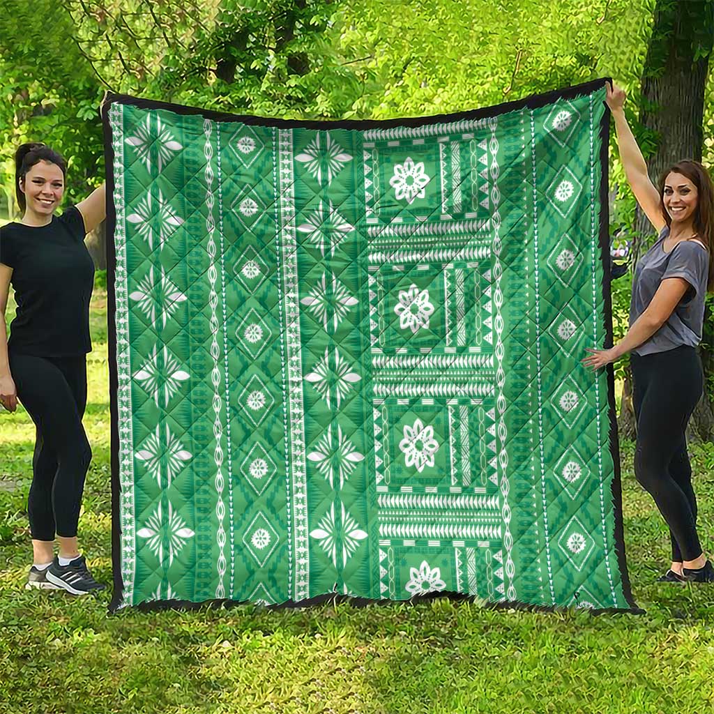 Fiji Masi All Green Quilt Tapa Pattern - Polynesian Pride