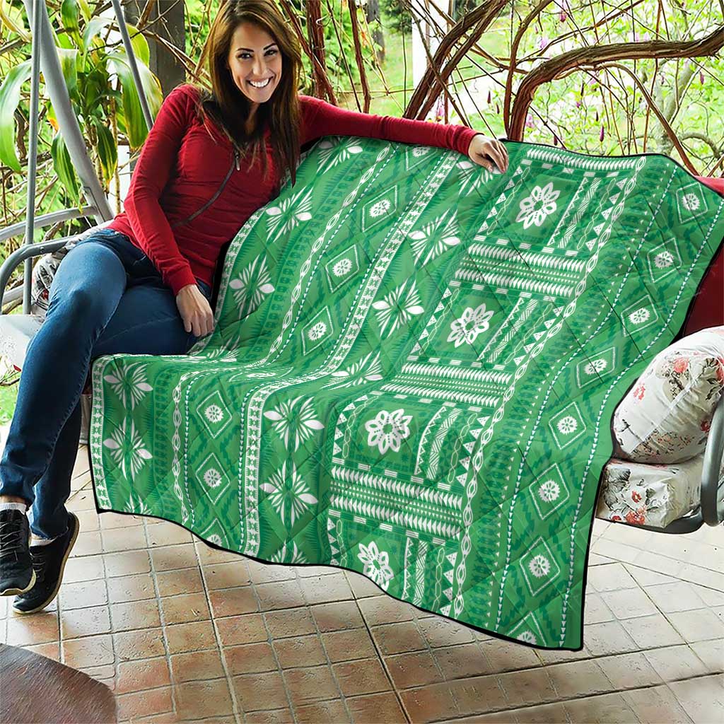 Fiji Masi All Green Quilt Tapa Pattern - Polynesian Pride