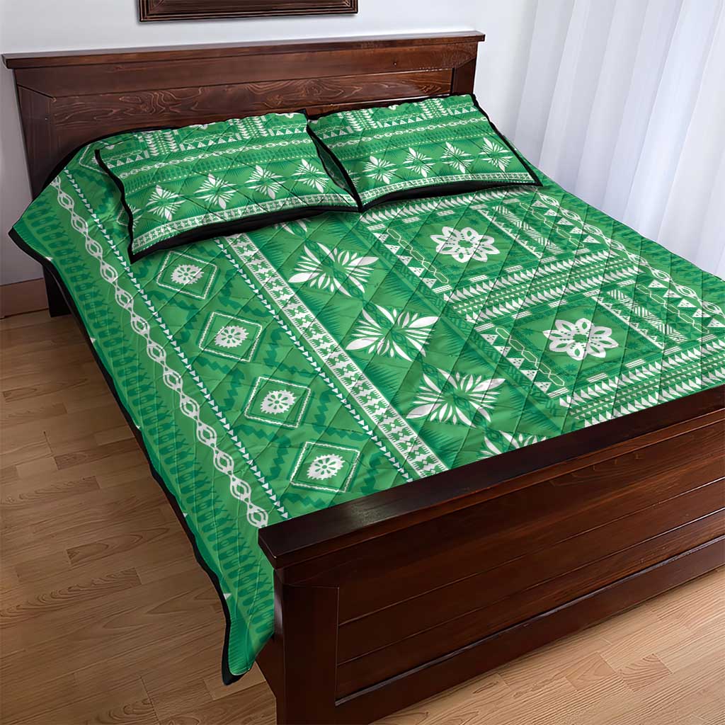 Fiji Masi All Green Quilt Bed Set Tapa Pattern - Polynesian Pride