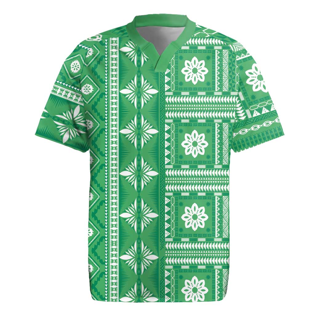 Fiji Masi All Green Rugby Jersey Tapa Pattern - Polynesian Pride