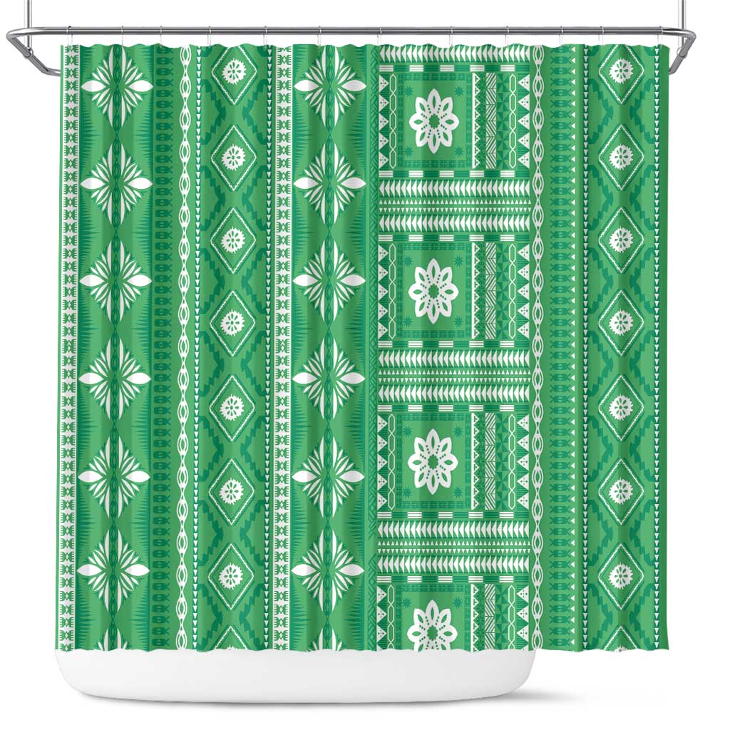 Fiji Masi All Green Shower Curtain Tapa Pattern - Polynesian Pride