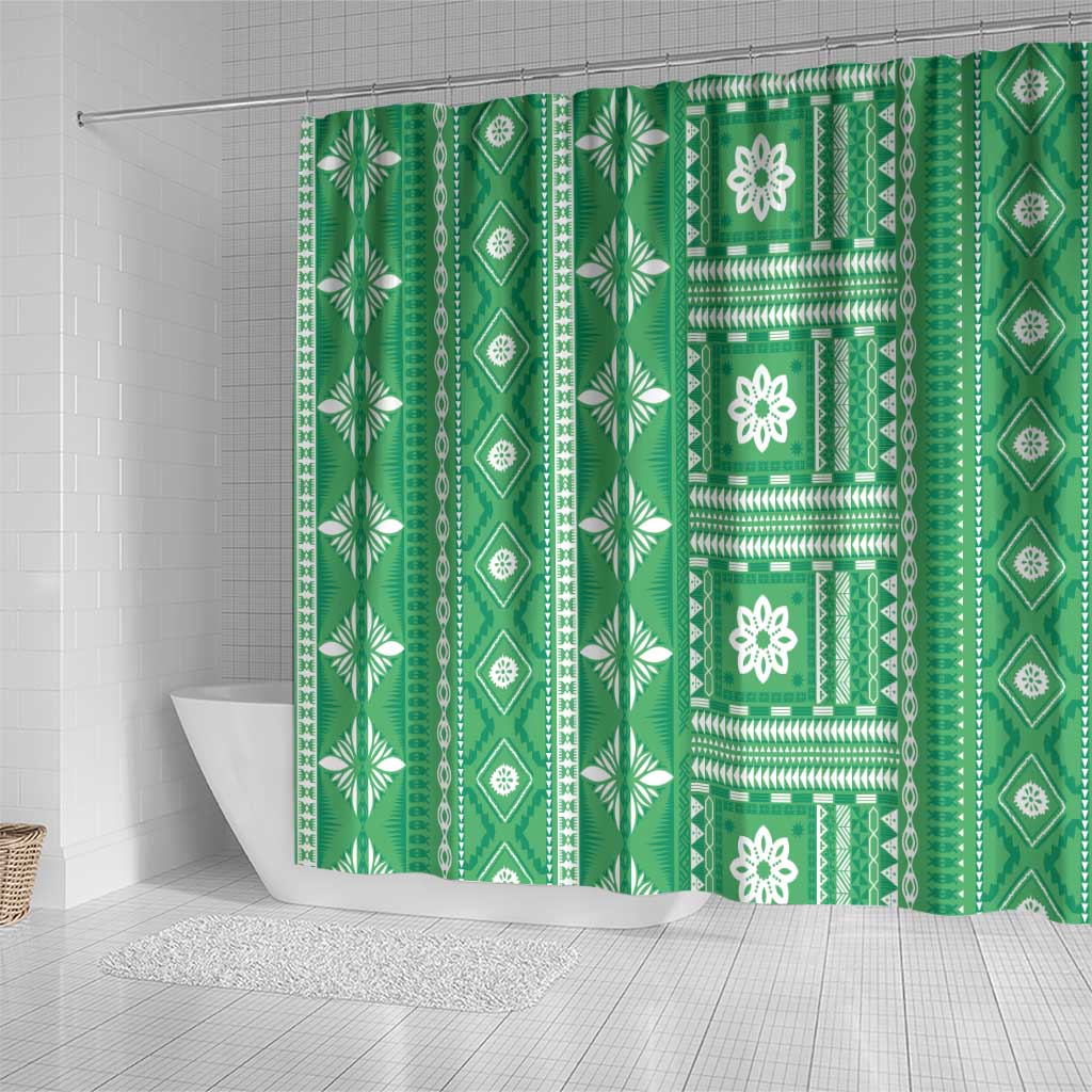 Fiji Masi All Green Shower Curtain Tapa Pattern - Polynesian Pride