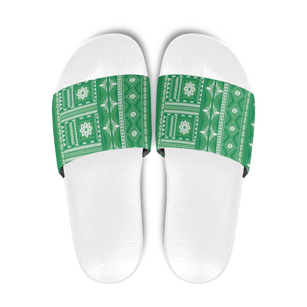 Fiji Masi All Green Slide Sandals Tapa Pattern - Polynesian Pride