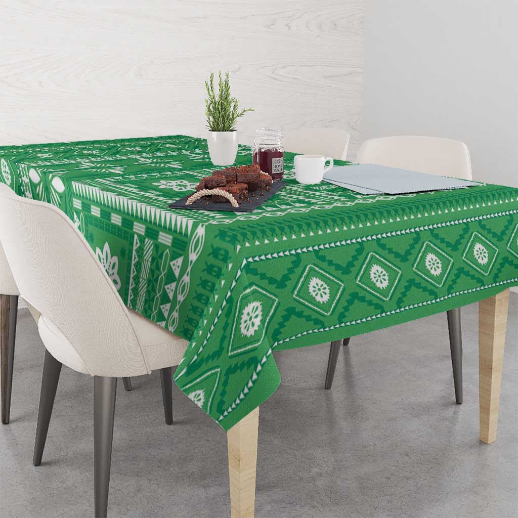 Fiji Masi All Green Tablecloth Tapa Pattern - Polynesian Pride