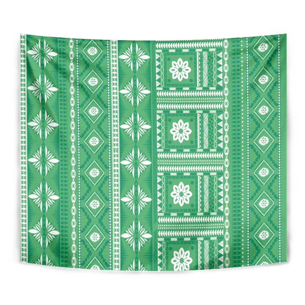 Fiji Masi All Green Tapestry Tapa Pattern - Polynesian Pride