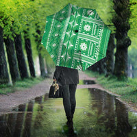 Fiji Masi All Green Umbrella Tapa Pattern - Polynesian Pride