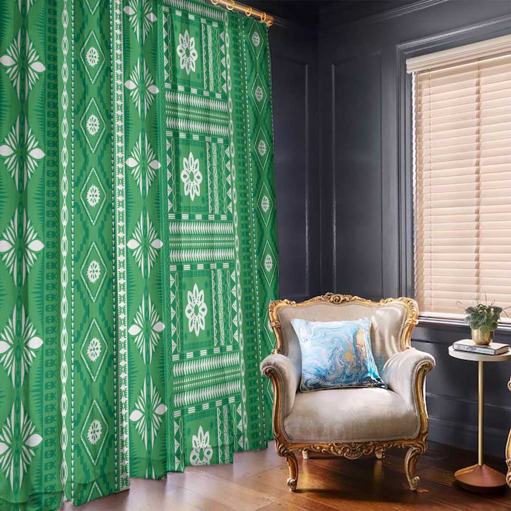 Fiji Masi All Green Window Curtain Tapa Pattern - Polynesian Pride