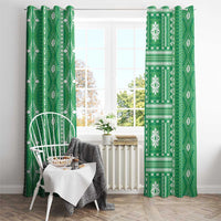 Fiji Masi All Green Window Curtain Tapa Pattern - Polynesian Pride