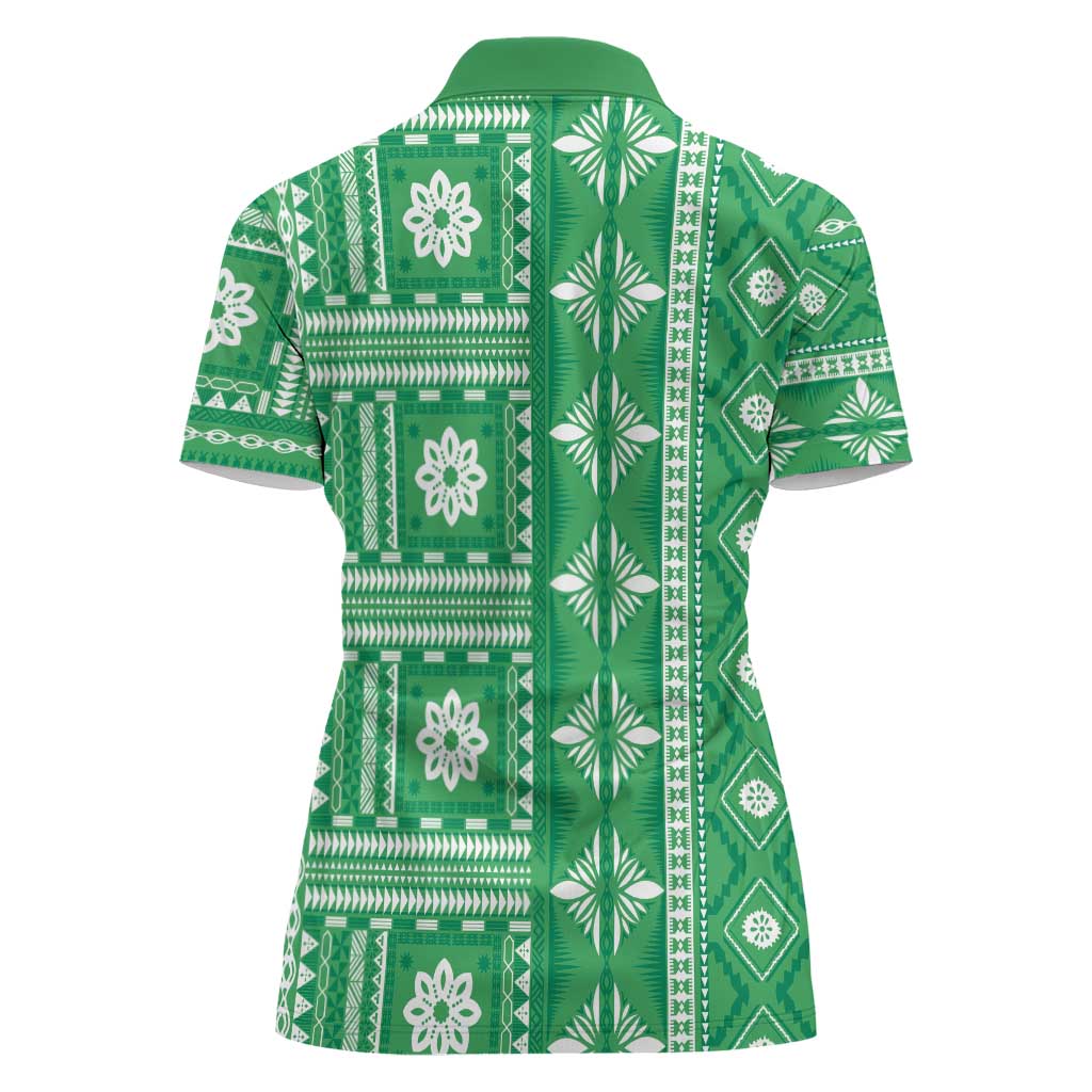 Fiji Masi All Green Women Polo Shirt Tapa Pattern - Polynesian Pride